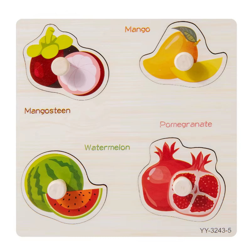 Wooden Mini Cartoon Animal Vehicle Pegged Puzzles Baby Montessori Plywood Early Educational Learning Toys for Kids Boys Girls